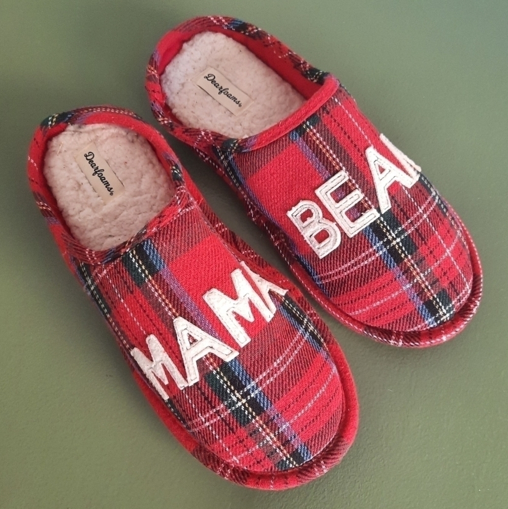 Dearfoams Plaid Mama Bear Slippers XL